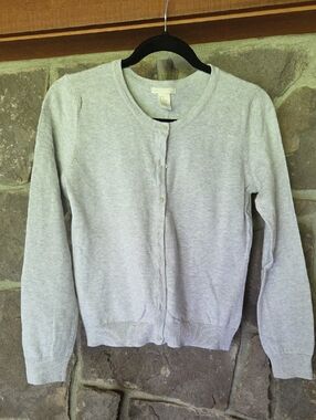 H&M Light Gray Crewneck Button-Front Cardigan